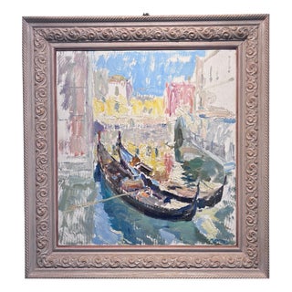 Georgij Moroz, Two Gondolas, Venice, Oil on Canvas, 1999 For Sale