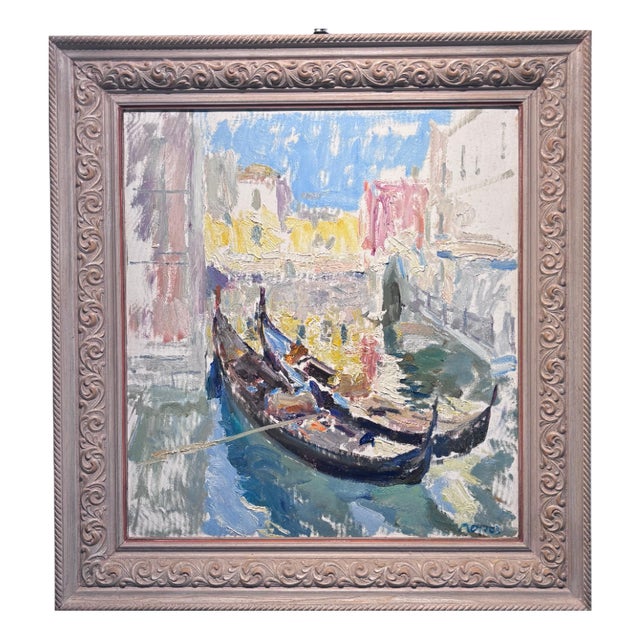 Georgij Moroz, Two Gondolas, Venice, Oil on Canvas, 1999 For Sale