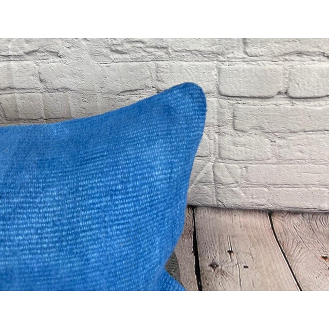 Turkish 16 x 24 Hemp Pillow Turkish Cushion Natural Blue Pillow Cushion Cover For Sale - Image 3 of 4