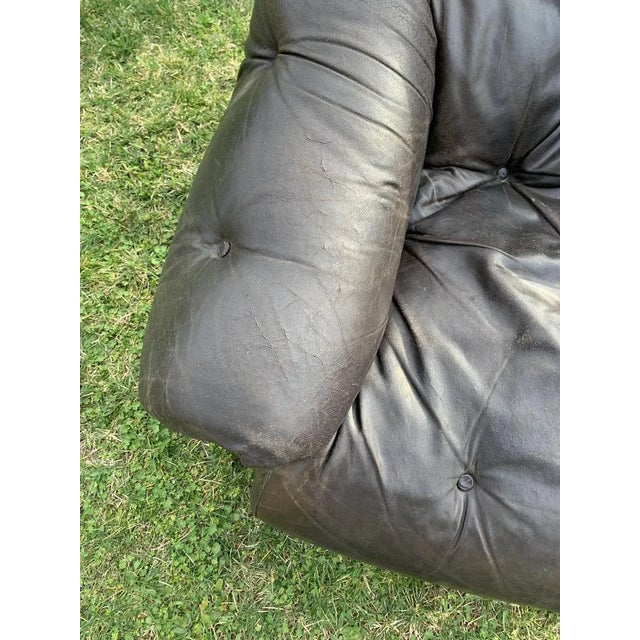 Animal Skin Mid-Century Brown Tufted Leather Armchairs & Ottoman in the style of Percival Lafer, 1960s, Set of 3 For Sale - Image 7 of 11