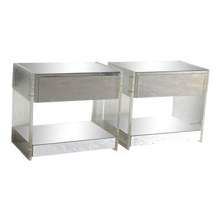 1970s Lucite Chrome and Mirror Nightstands - a Pair For Sale