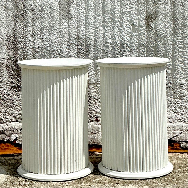 Boho Chic Vintage Boho Fluted Column Pedestals - a Pair For Sale - Image 3 of 6