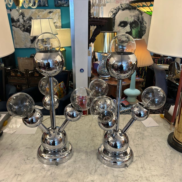 Mid-Century Modern Vintage 1970s Atomic Chrome Lamps a Pair For Sale - Image 3 of 12