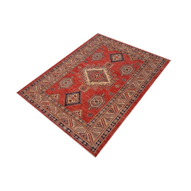 Rustic Super Kazak Rust/Beige Wool Rug - 5'4'' X 7'7'' For Sale - Image 9 of 10