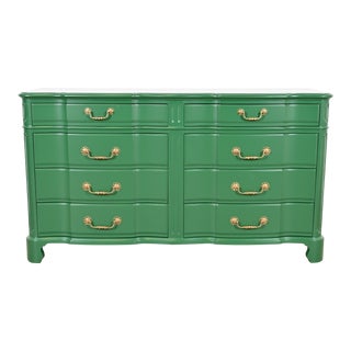 John Widdicomb Georgian Green Lacquered Eight-Drawer Double Dresser, Newly Refinished For Sale