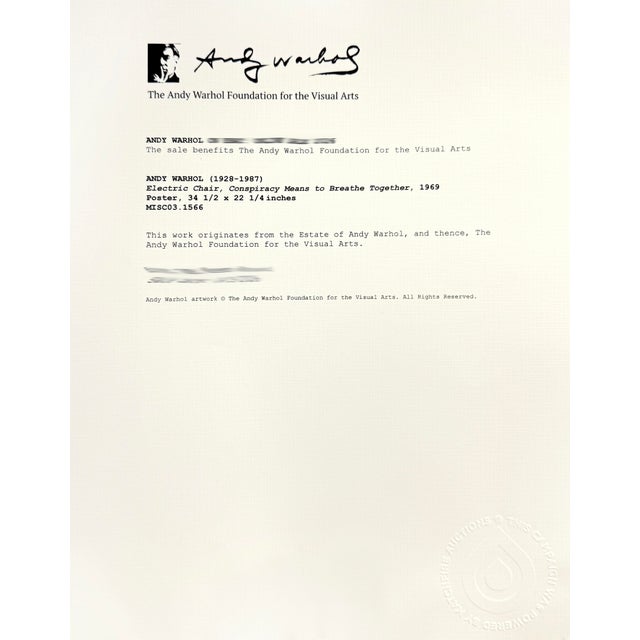 Andy Warhol Andy Warhol, Electric Chair, Conspiracy Means to Breathe Together, 1969, Warhol Foundation, 1969 For Sale - Image 4 of 4