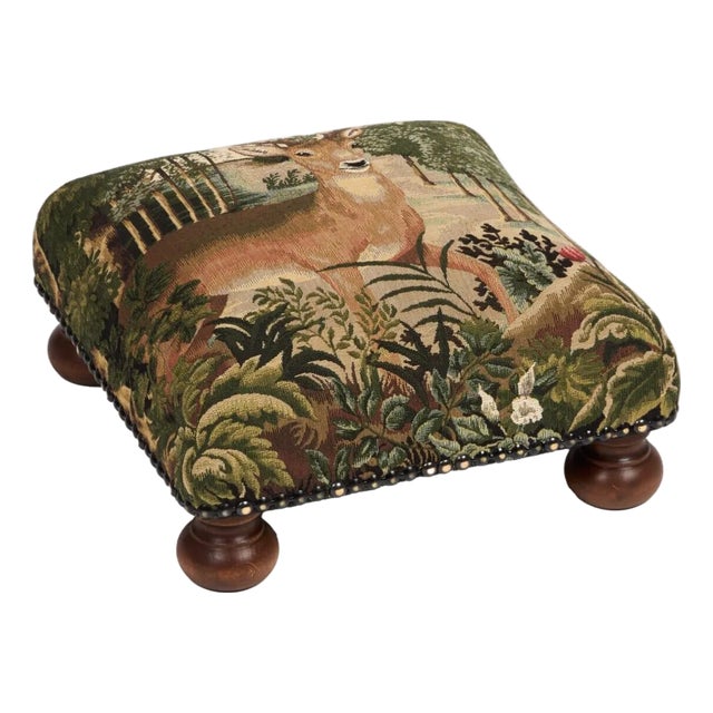 Forest Deer Tapestry Footstool For Sale