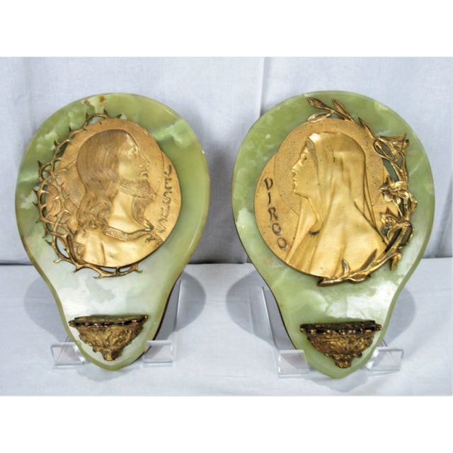 Large Holy Water Font Jesus Mary Marble Brass Spain Marqueses De Alella - a Pair For Sale - Image 13 of 13