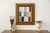 Large, colorful, original abstract painting in a beautiful antique gold bronze frame. This geometric piece has a colorful...
