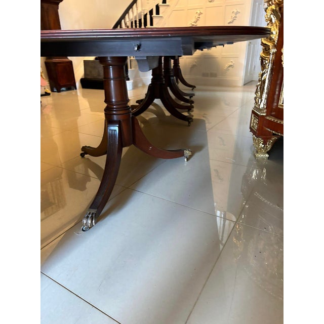 Antique English Mahogany Banquet Dining Table 22/24 Seater 4 Pedestal 3 Leaves , 1920 For Sale - Image 12 of 13