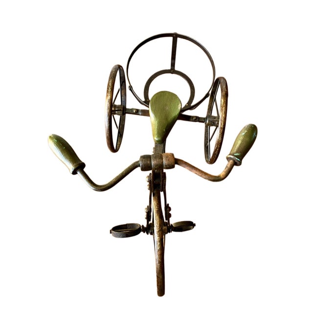 Vintage Decorative Metal Tricycle Planter With Spoked Wheels and Brass Accents For Sale - Image 12 of 17