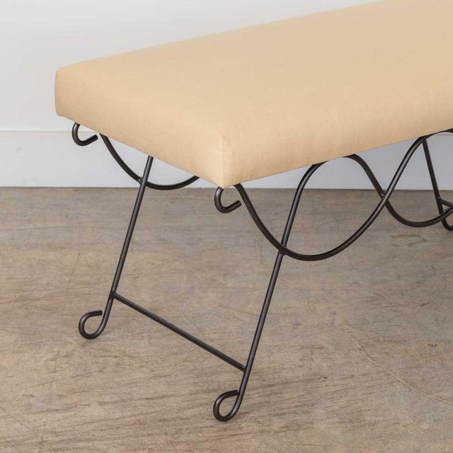Panoplie Iron Double Loop Bench, Yellow Linen For Sale - Image 10 of 13