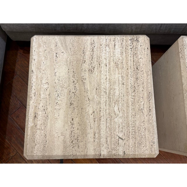 Stone Italian Vintage Travertine Cube Side Tables, Pair For Sale - Image 7 of 12