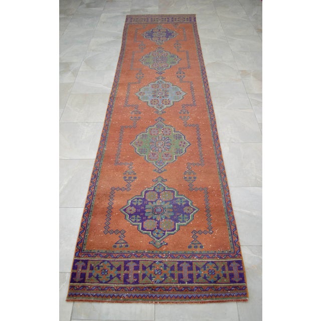 Hand-Knotted Turkish Oushak Runner Rug Hallway Decor - 2'11" X 11'8" For Sale - Image 6 of 12