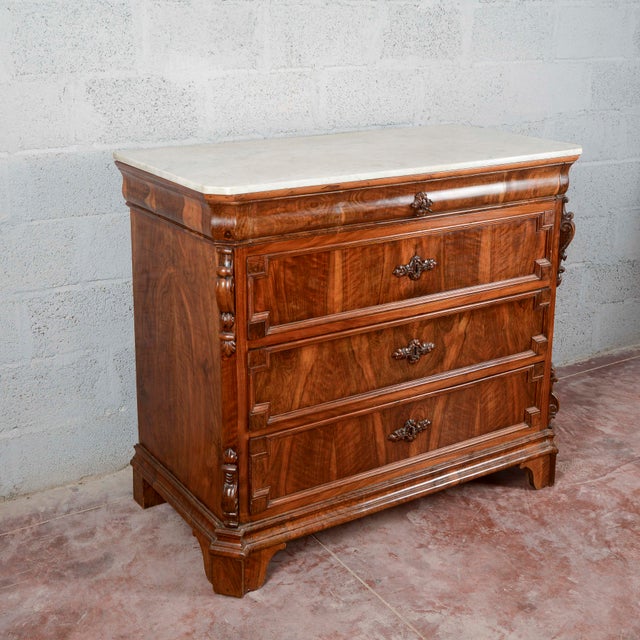 Antique Chest of Drawers in Carved White Marble, 1800s For Sale - Image 9 of 14