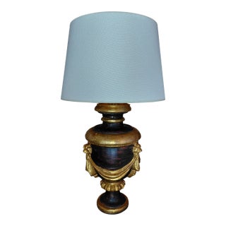 Mid 20th Century Neoclassical Carved Wood Table Lamp With Gilt Swag Detail For Sale