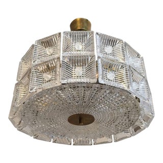 1960s Orrefors Carl Fagerlund Crystal Flush Chandelier Pendant For Sale