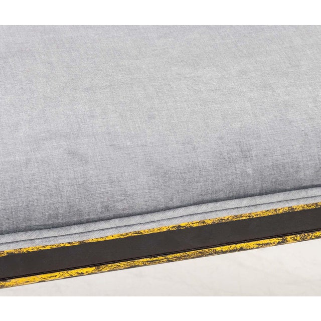 Early 21st Century Modern Blue Gray Velvet Upholstered Ebonized Bench For Sale - Image 5 of 7