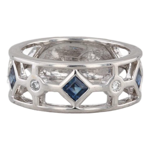 0.68ctw Sapphire Diamond Ring 18k White Gold Band Size 6.75 Stackable For Sale