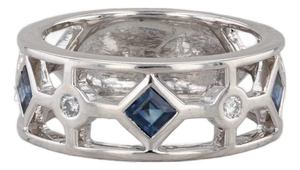 0.68ctw Sapphire Diamond Ring 18k White Gold Band Size 6.75 Stackable
