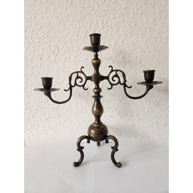 Baroque Antique Three-Armed Candlestick in Bronze, 1960s For Sale - Image 3 of 18