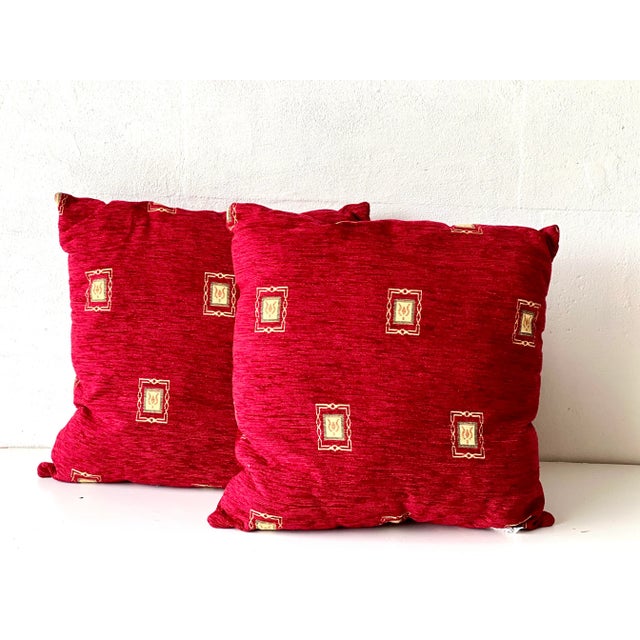 Vintage Cushion in Red Fabric For Sale - Image 3 of 10