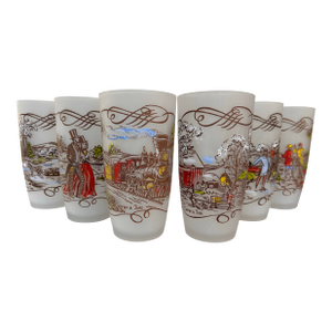 1950's Currier & Ives "Americana" Frosted Glass Tumblers -Set of 6