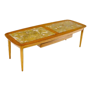 Tomlinson Fossil Marble Rolled Edges Rounded Corners Rectangle Coffee Table