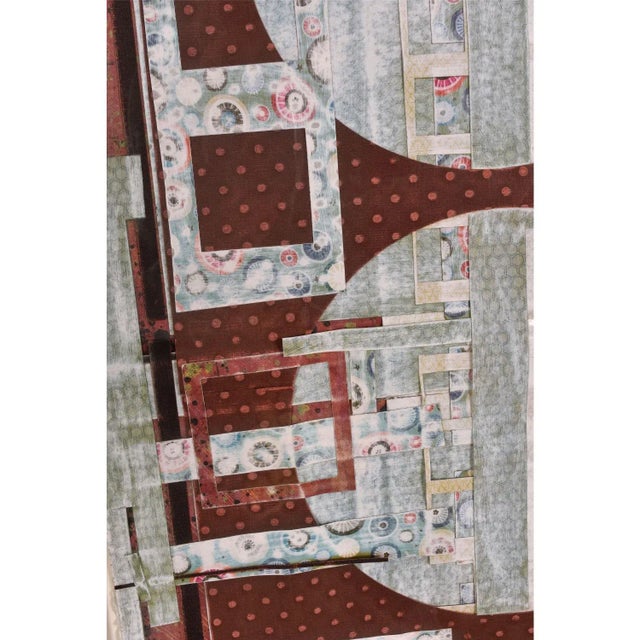 Kathleen Bridges Contemporary Burgundy Blue Geometric Pattern Paper Collage For Sale - Image 4 of 10
