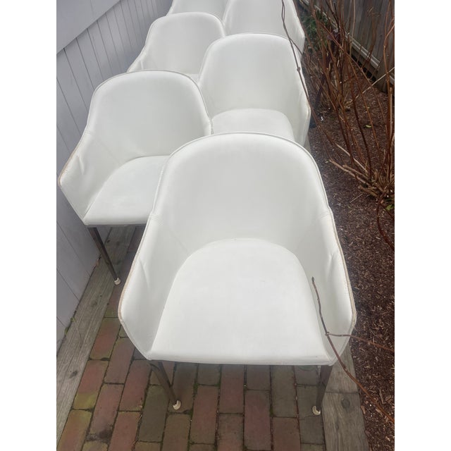 Metal Set of 12 Sunpan Modern White Upholstered Dining Chairs With Chrome Legs (2017) For Sale - Image 7 of 12