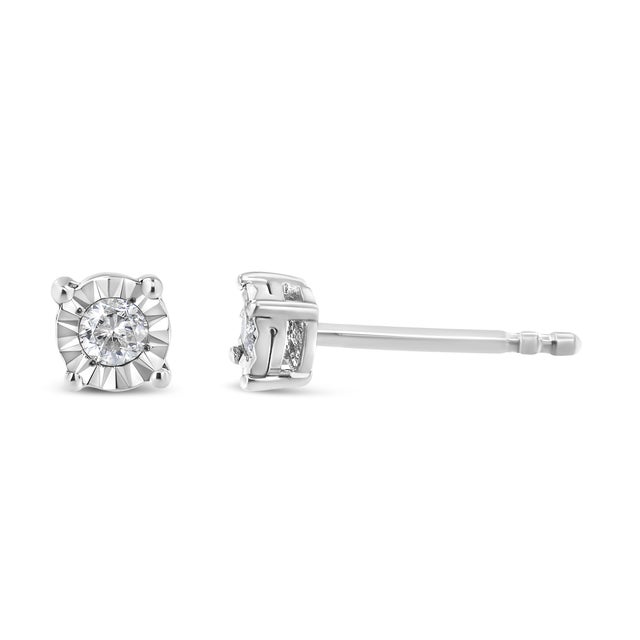 Contemporary .925 Sterling Silver 1/10 Cttw Round Brilliant-Cut Diamond Miracle-Set Stud Earrings (J-K Color, I3 Clarity) For Sale - Image 3 of 6