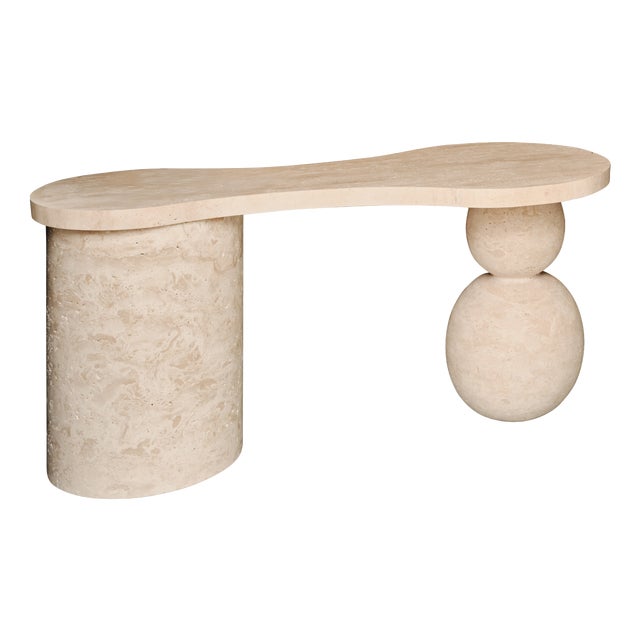 Sculptural Travertine Desk with Open Shelving by My Habitat Design For Sale