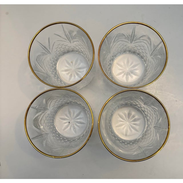Vintage Mid Century Coastal Regency Gold Rim Pineapple Cut Glass Tumblers – Set of 4 For Sale - Image 4 of 8