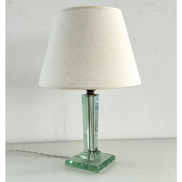 Fontana Arte Italian Table Lamp with Green Glass and Brass Details from Fontana Arte, 1950s For Sale - Image 4 of 18