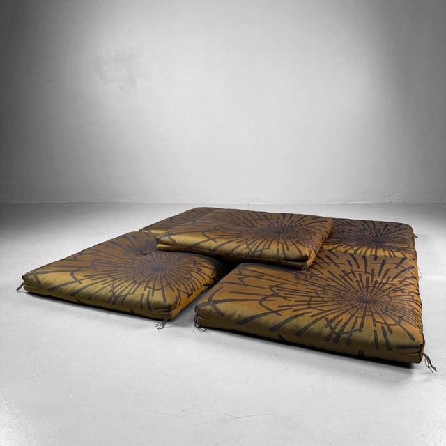 Black Vintage Zabuton Floor Cushions with Floral Motifs, 1960s, Set of 5 For Sale - Image 8 of 12