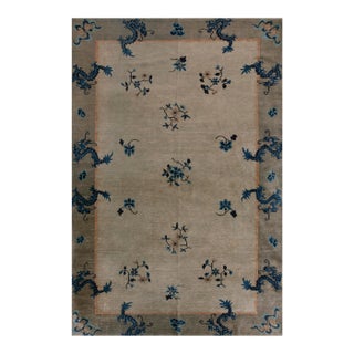 1920s Camel Dragon Floral Antique Chinese Peking Carpet 5' X 7'8" Handknotted Wool Rug For Sale