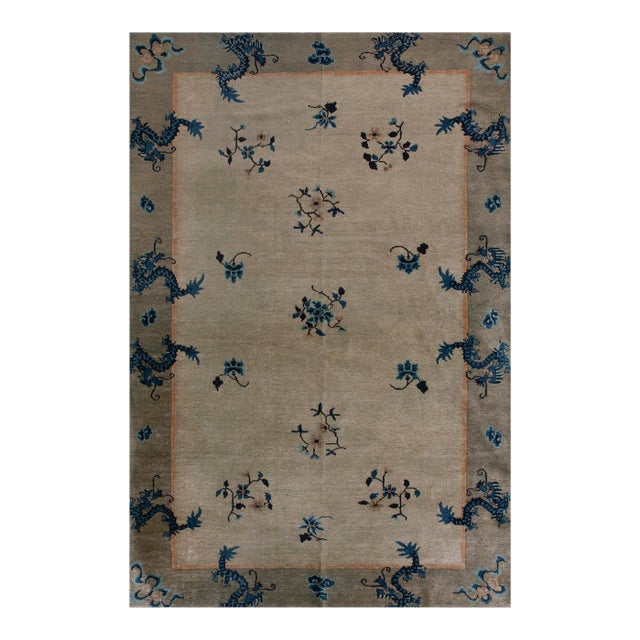 1920s Camel Dragon Floral Antique Chinese Peking Carpet 5' X 7'8" Handknotted Wool Rug For Sale