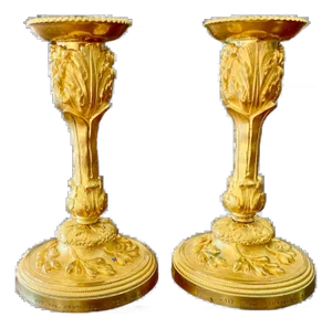Pair of Mid 18th Century Louis XV Gilt Bronze Candlesticks Signed P. Gouthiere