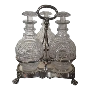 Early 19th Century English Old Sheffield Plate Silver on Copper with Cut Crystal Decanters - 4 Pieces