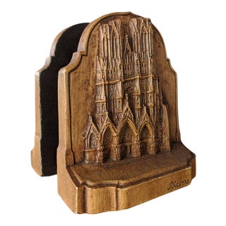 Vintage Burwood French Cathedral Reims France Decorative Bookends For Sale