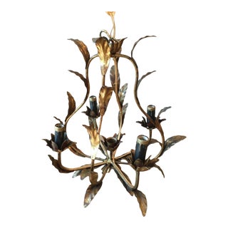 Vintage 1940s Italian Gold Leaf Tole Chandelier For Sale