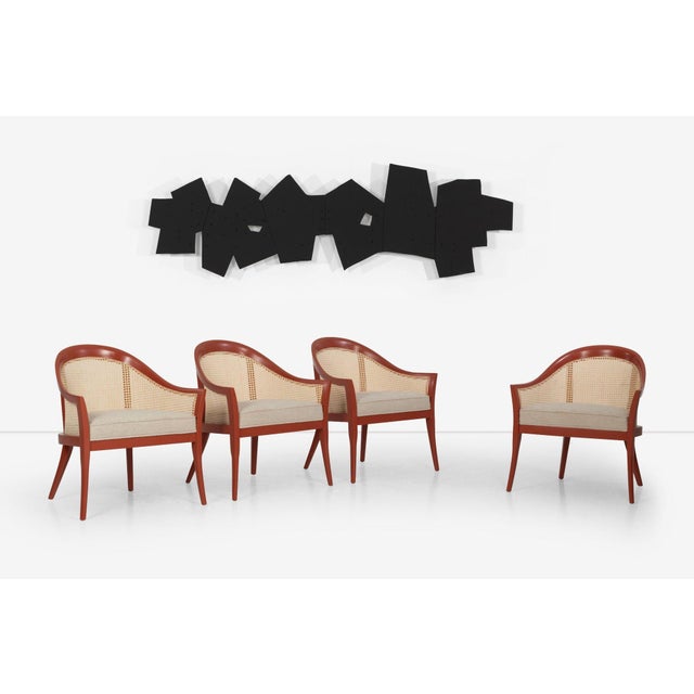 Harvey Probber Set of Four Occasional Chairs, Salmon Lacquer & Cane, 1960c For Sale In Chicago - Image 6 of 17