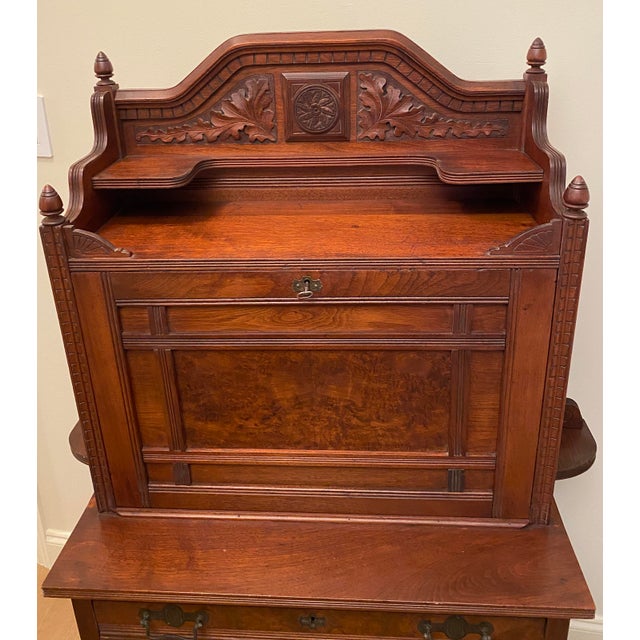 Antique Victorian Art Nouveau Carved Walnut Secretary Desk, Late 19th Century For Sale In Miami - Image 6 of 8