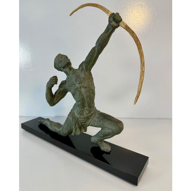After Jean De Roncourt, French Art Deco The Archer Sculpture, 1930s, 1920s, Metal & Bakelite on Marble Base For Sale - Image 4 of 12