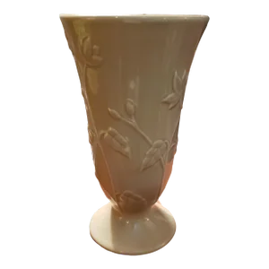 2000s Victoria Hagan Raised Green Flowers/Leaves Ceramic Vase