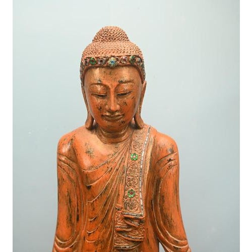 Carved Standing Burmese Buddha Statue For Sale - Image 3 of 18