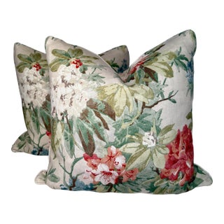 Colefax & Fowler "Mereworth" in Tomato/Olive 22" Pillows-a Pair For Sale