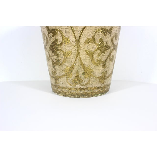 Vintage Italian Florentine Gilded Gilt Wood Waste Basket Gold Antique White For Sale - Image 4 of 13