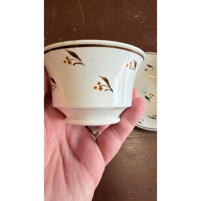 Ceramic Antique Leeds Pearlware Cup and Saucer With Brown Foliate Decoration, Circa 1800 For Sale - Image 7 of 12