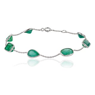 Vivid 2.84ct Emerald Multi-Shape Station Chain Bracelet in 14k White Gold For Sale